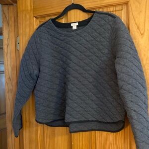 J. Crew Charcoal Long sleeve quilted top with black detail.